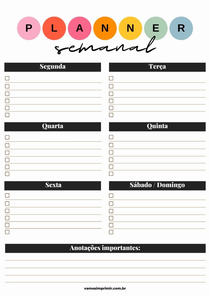agenda semanal para imprimir