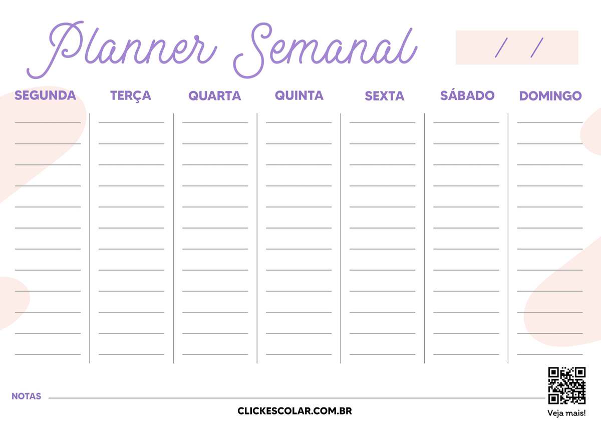 calendário semanal para imprimir