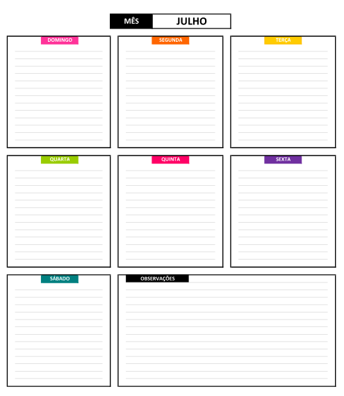 planner semanal colorido para imprimir