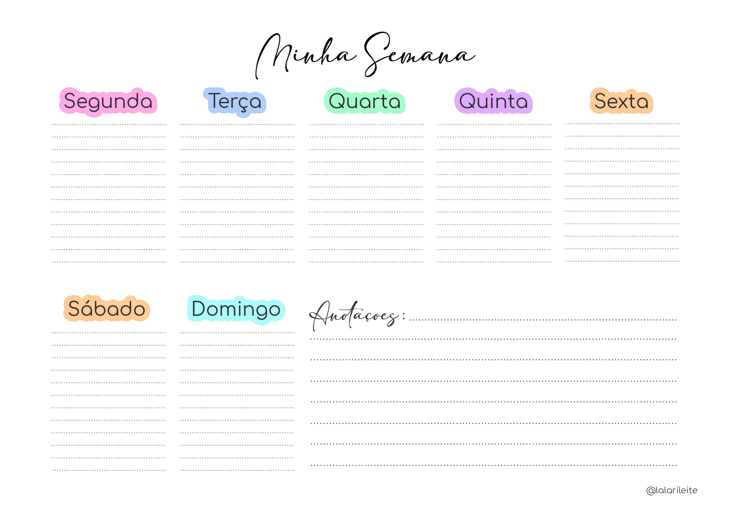 planner semanal colorido para imprimir