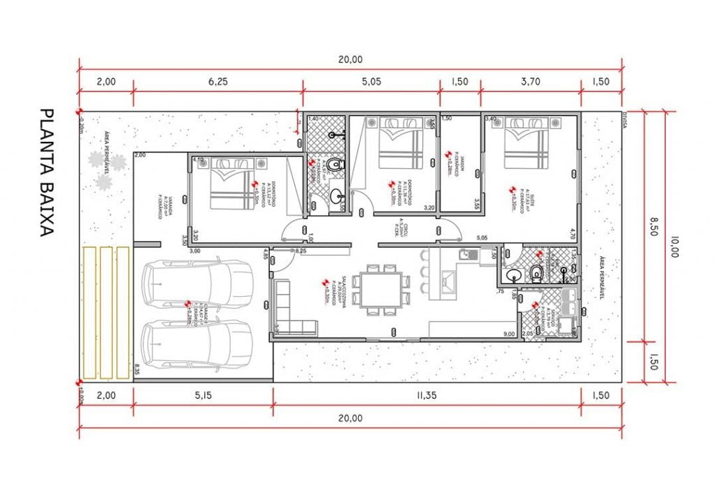 desenho casa 3 quartos