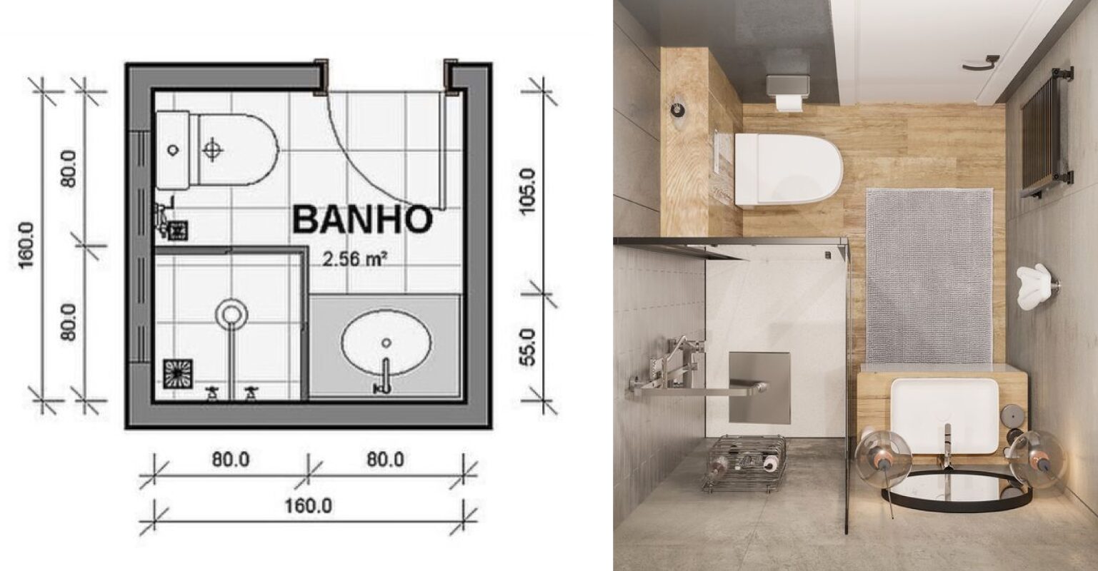 planta banheiro quadrado pequeno