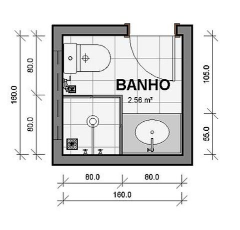 distribuição banheiro quadrado