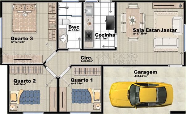 planta de casa 7x10 com garagem