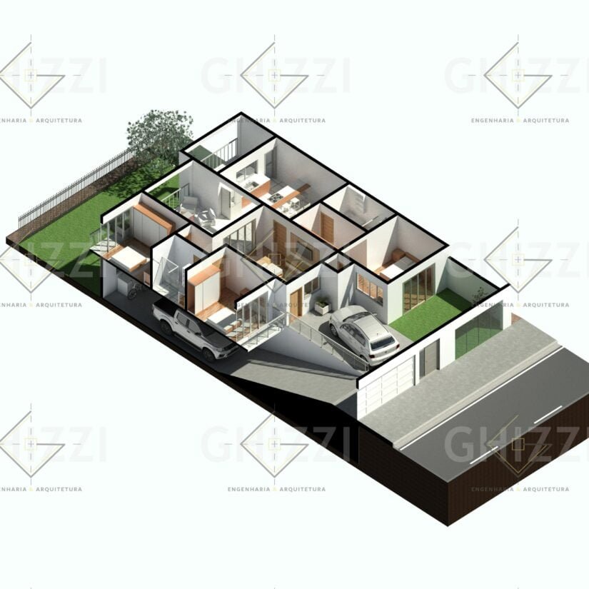 planta de casa pequena com garagem