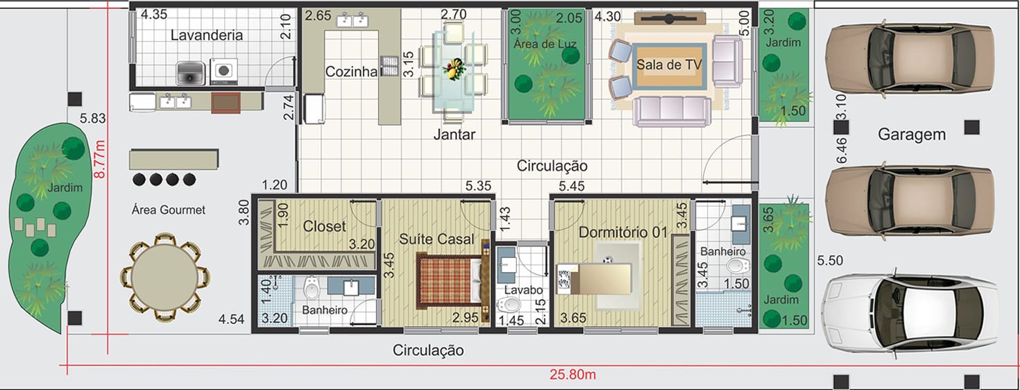 casa com garagem lateral e 3 quartos