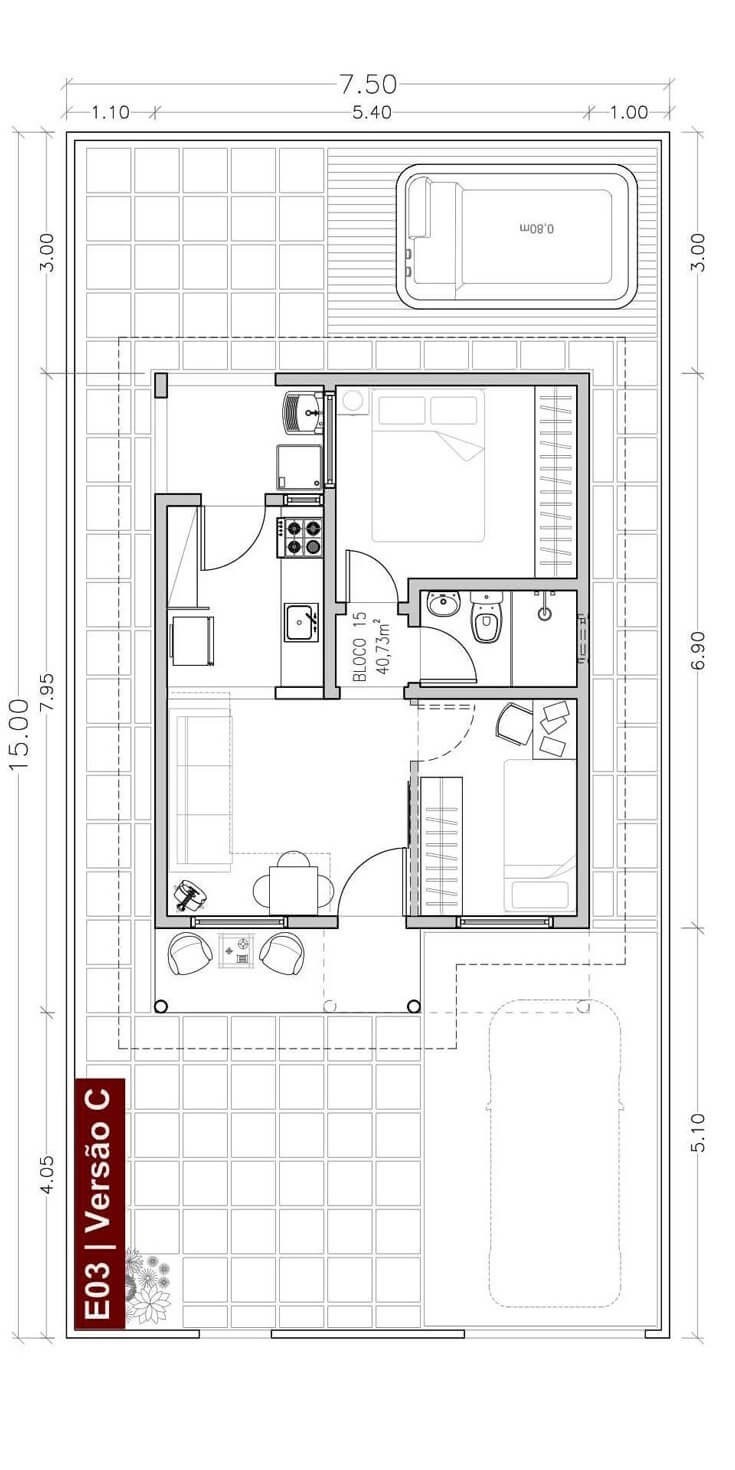 planta de casa pequena com garagem