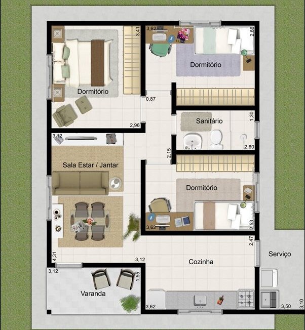 Casa térrea 3 quartos 80m2