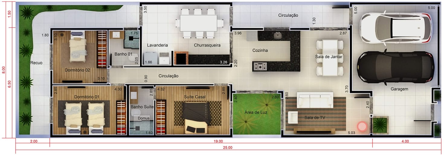 Planta baixa 3 quartos com suíte