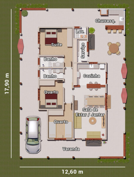 Casa térrea 3 quartos 80m2