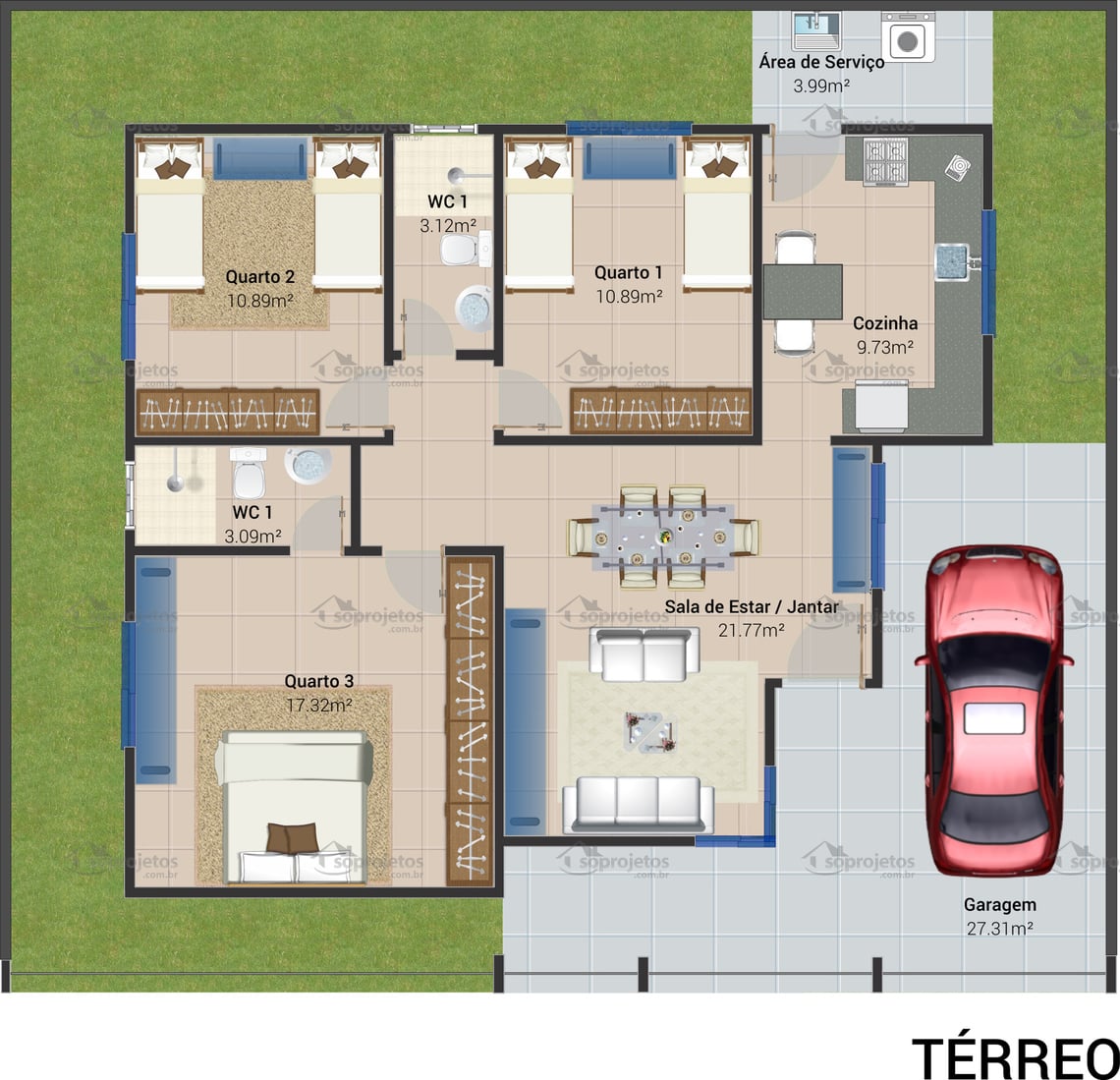 Como projetar casa 3 quartos