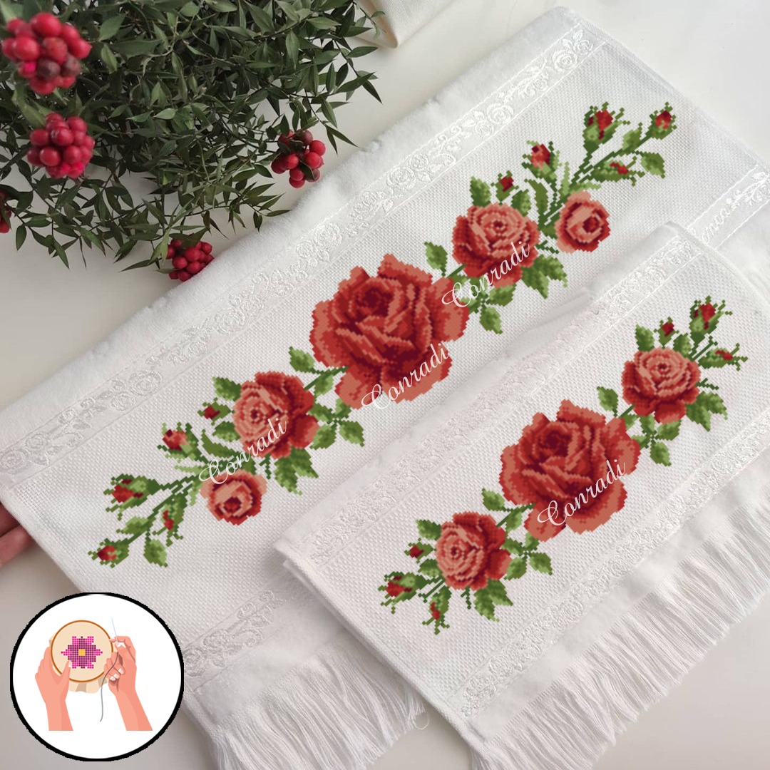 como fazer flor em ponto cruz para toalha de banho