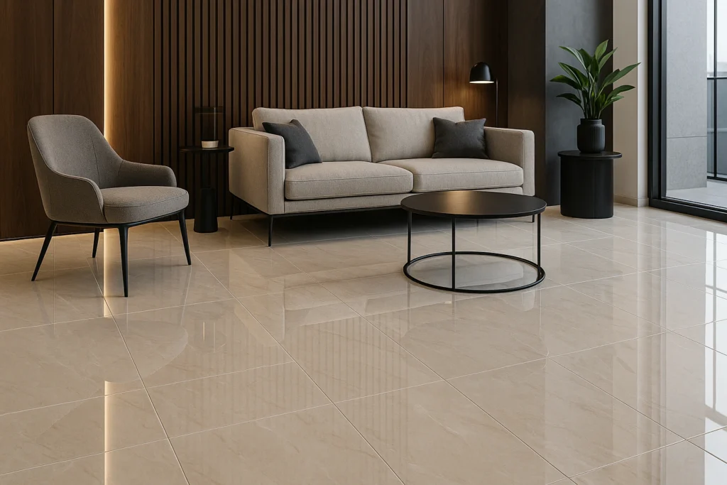porcelanato bege escuro polido