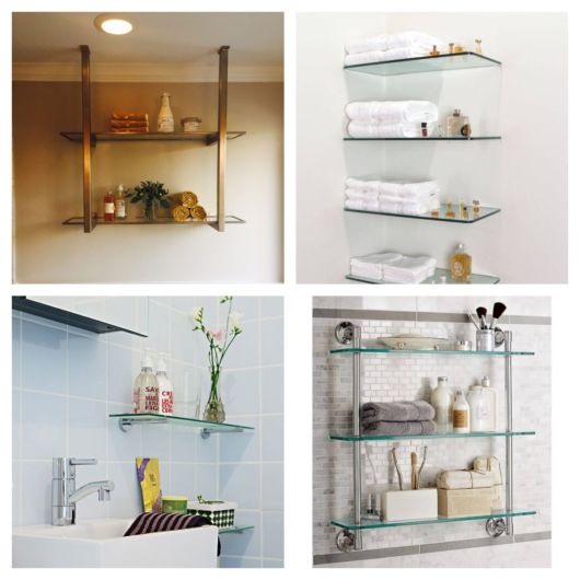 ideias de prateleiras de vidro para banheiro pequeno