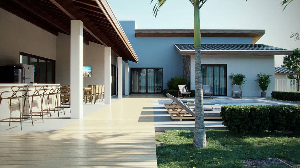 casa de campo com piscina e área gourmet pequena