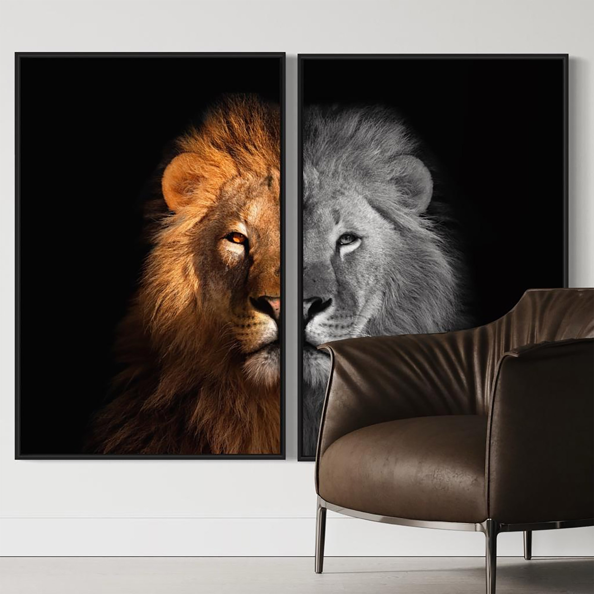 quadro leao emoldurado