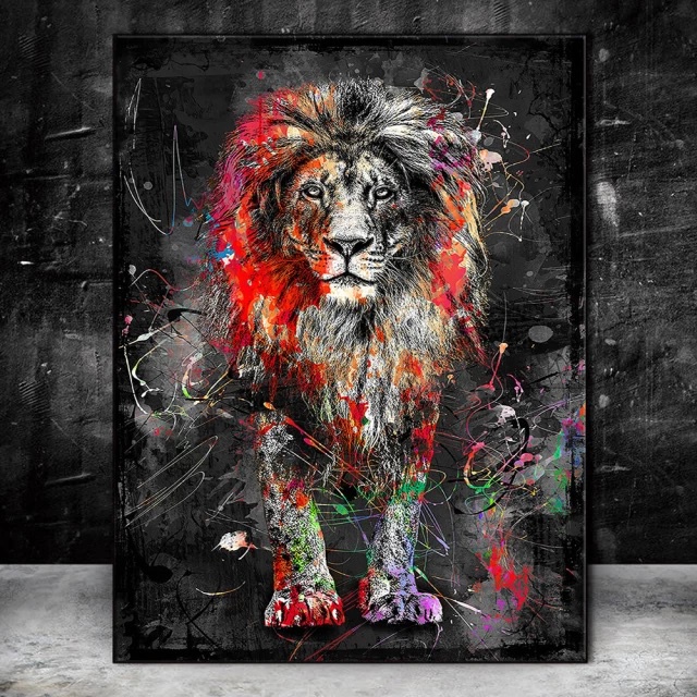 quadro leao preto e branco