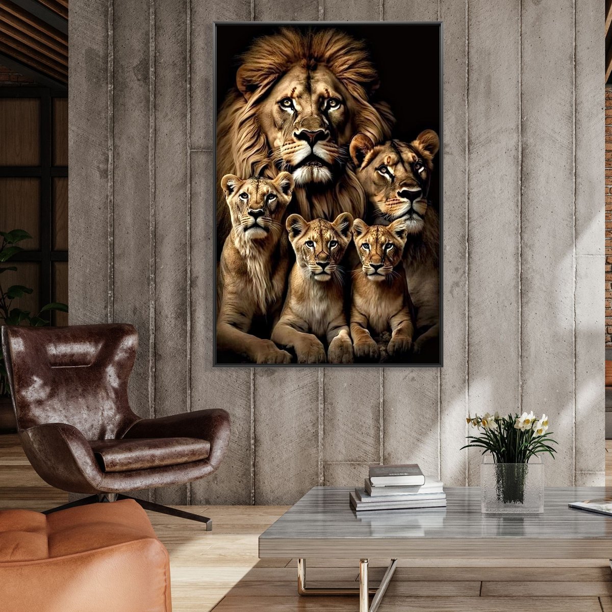 quadro leao preto e branco