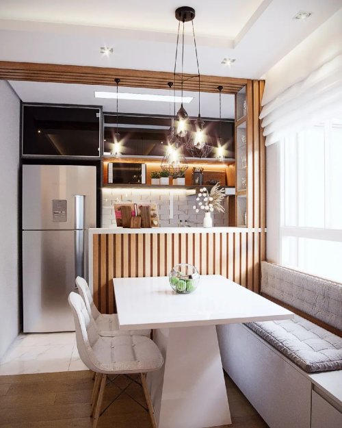 ideias de painel ripado para cozinha pequena moderna