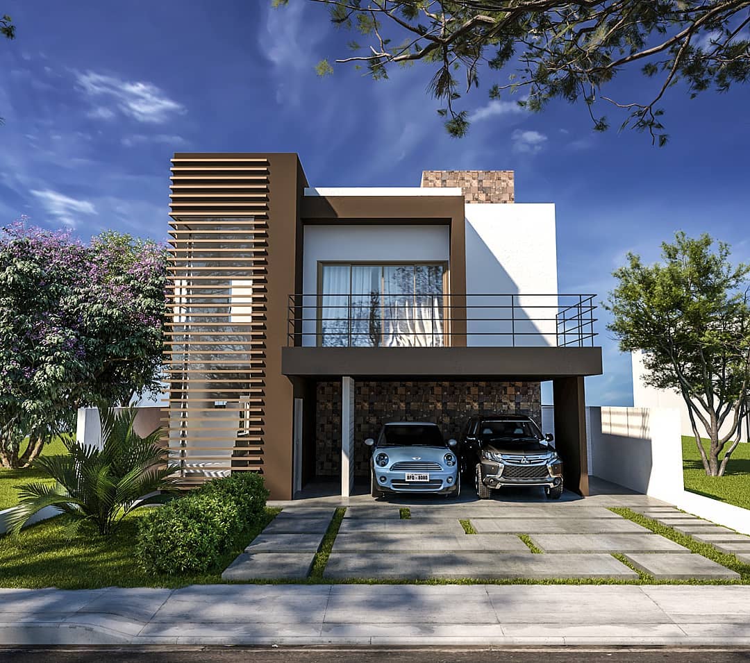 fachada sobrado moderno com pedra