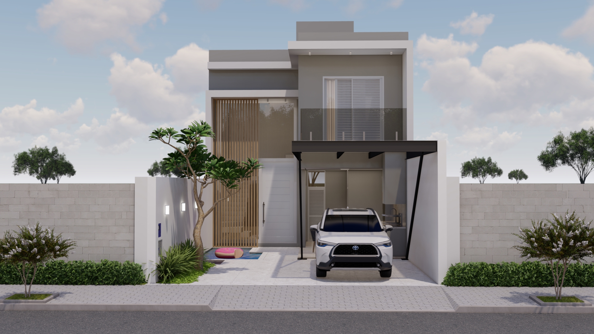 fachada sobrado moderno com pedra