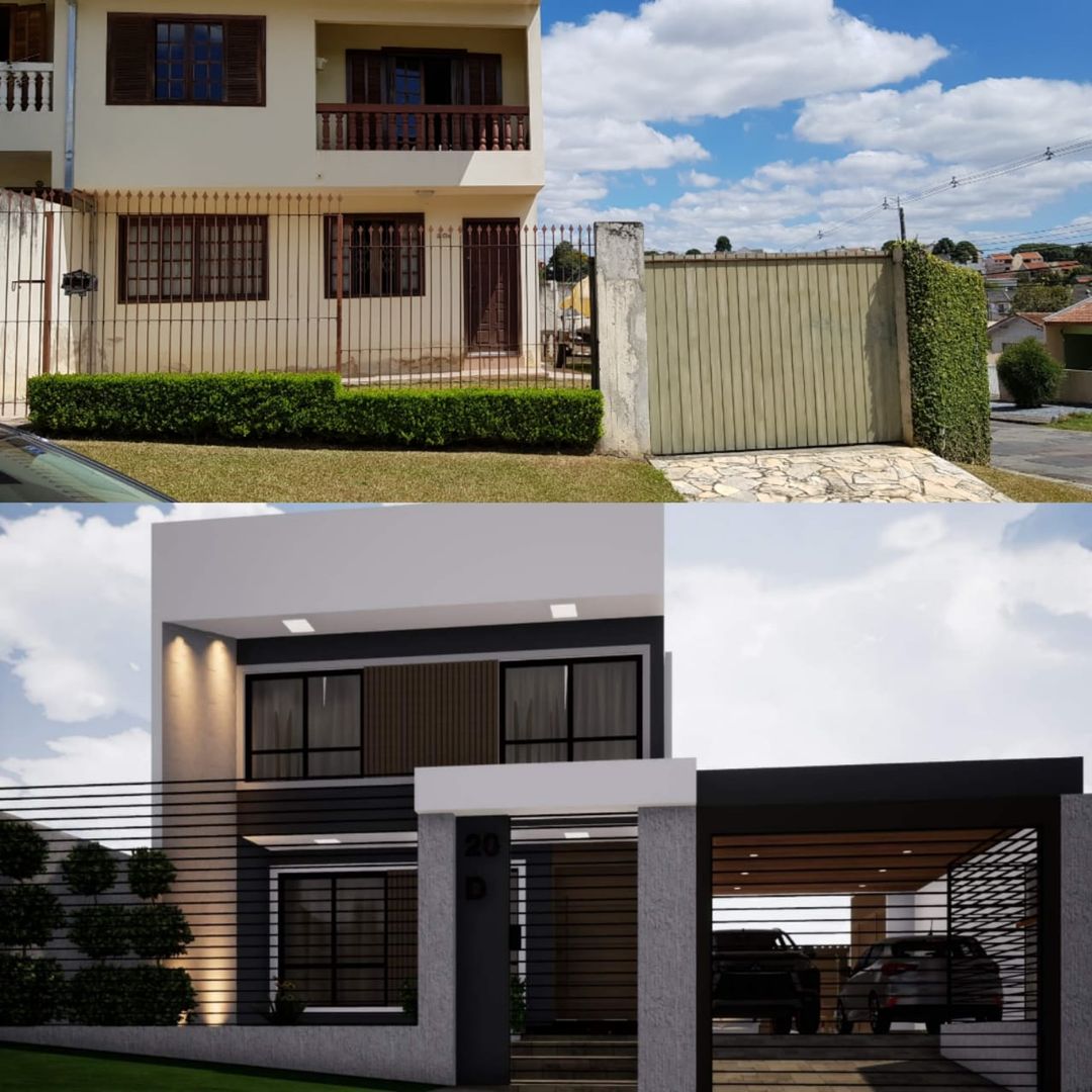 fachada sobrado moderno com pedra