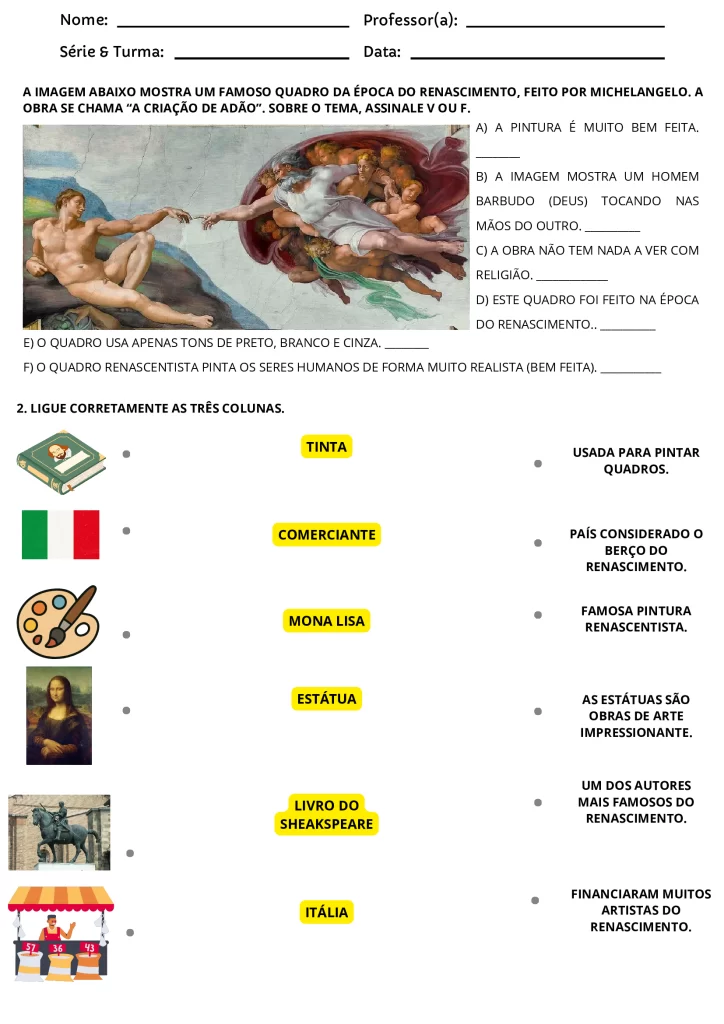 atividades adaptadas renascimento cultural