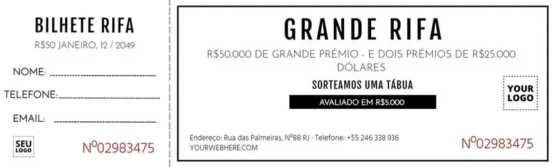 cartela de rifa pronta