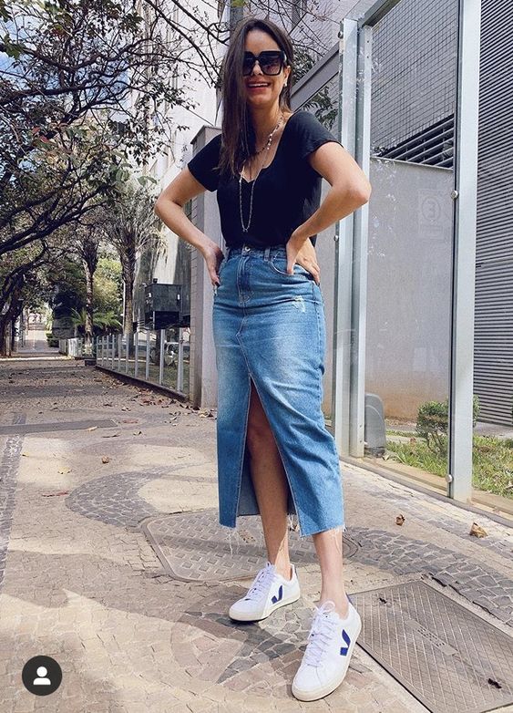 saias midi jeans
