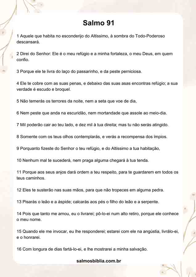 salmo 91 para imprimir com design minimalista