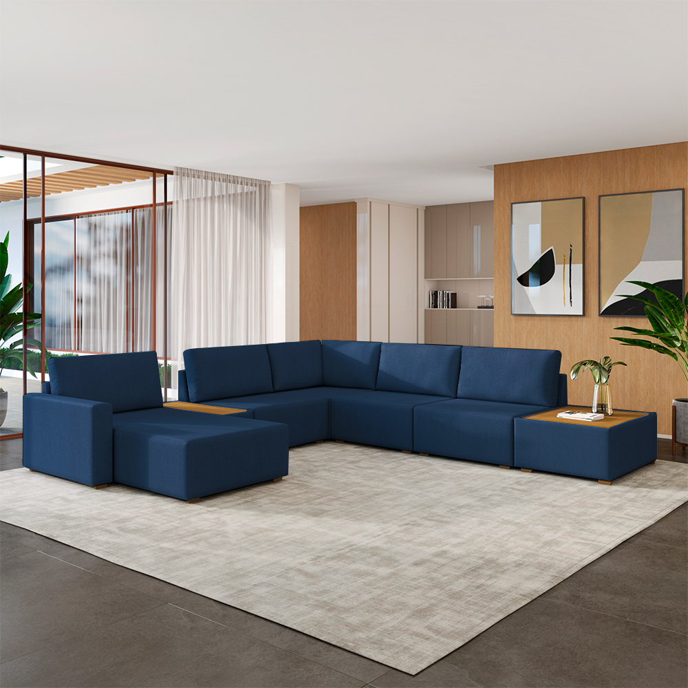 sofá azul para sala de TV