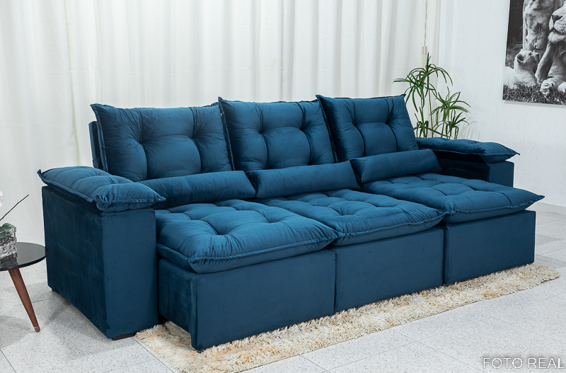 sofá azul de veludo
