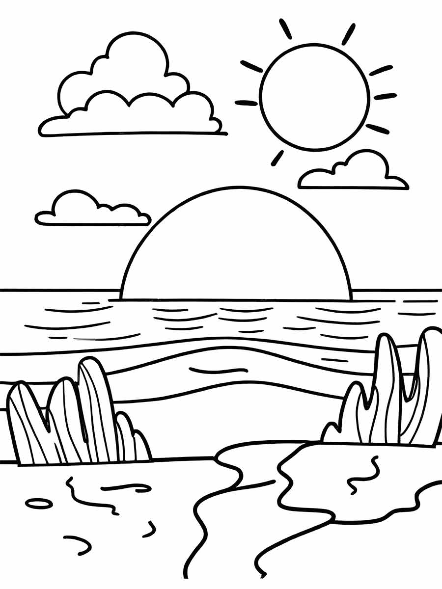 sol na praia para colorir