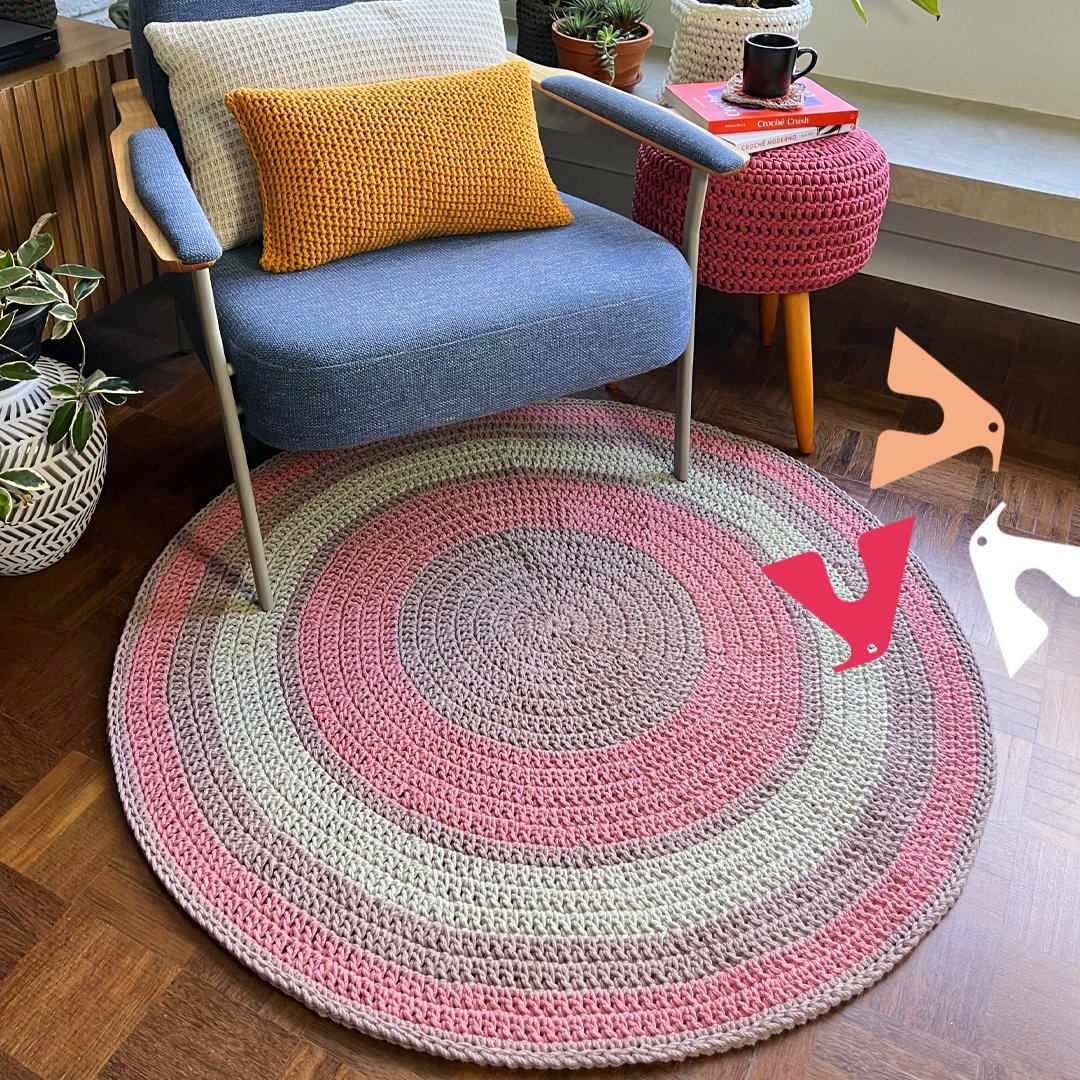 tapete redondo crochê barbante grosso sala