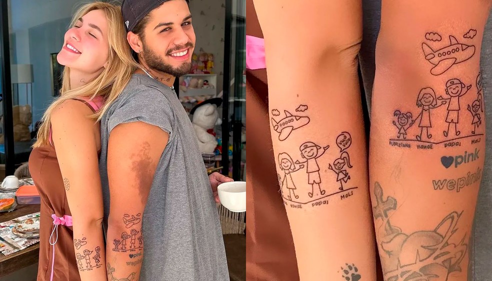 tatuagem casal com desenhos filhos