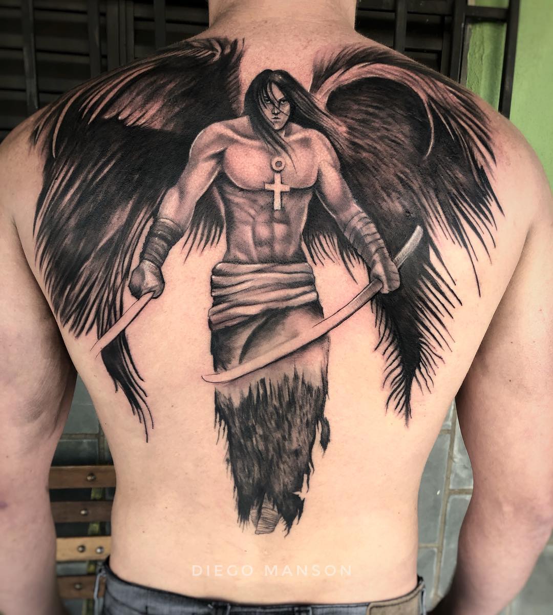 tatuagem de anjo com frase