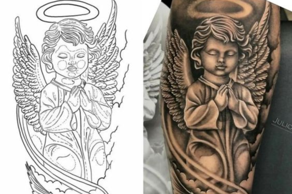 tatuagem de anjo com espada