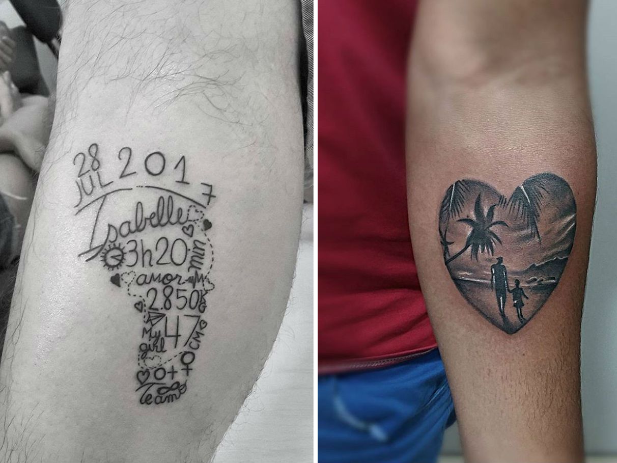 tatuagem com nome de filho com traços finos