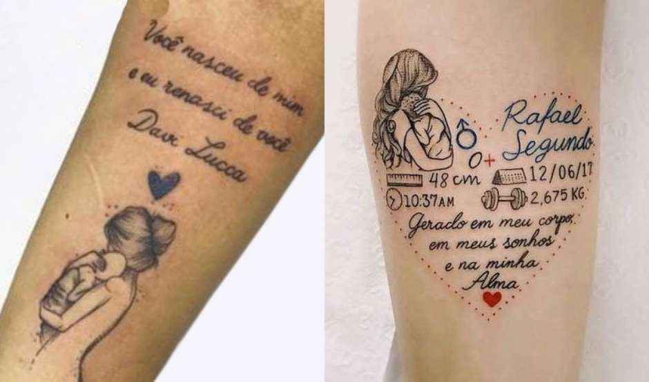 tatuagem com nome de filho escrita da criança