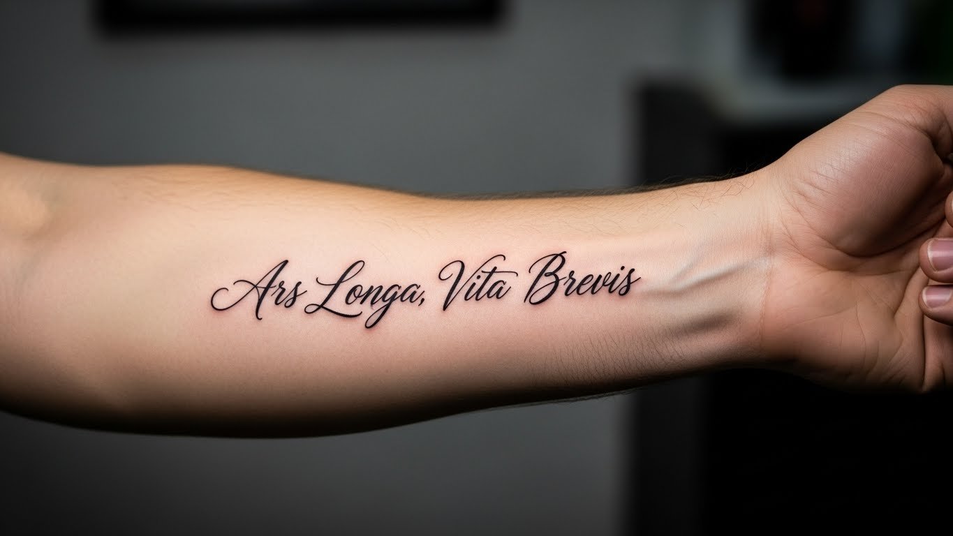 tatuagem escrita no braço feminina