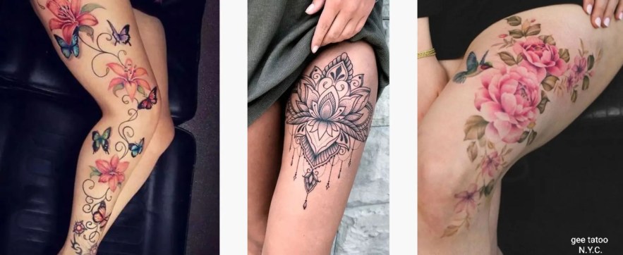tatuagem feminina na coxa com borboletas
