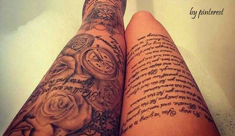 tatuagem feminina na coxa fineline