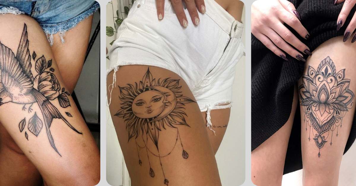 tatuagem feminina na coxa preta