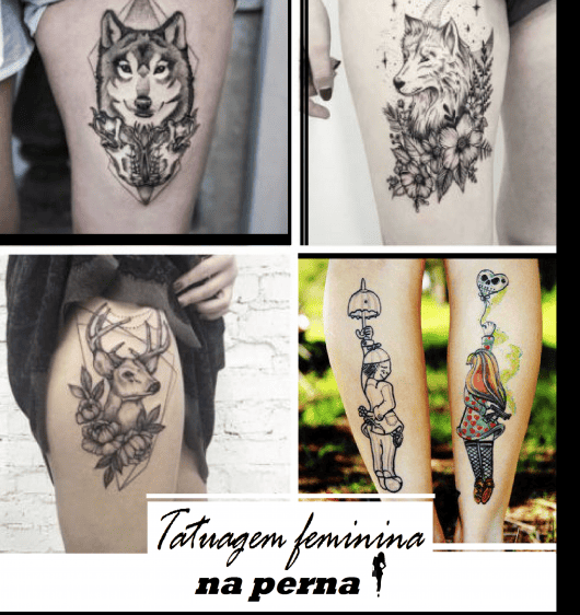 tatuagem feminina perna preto e branco
