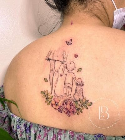 tatuagem mãe e filho delicada masculina