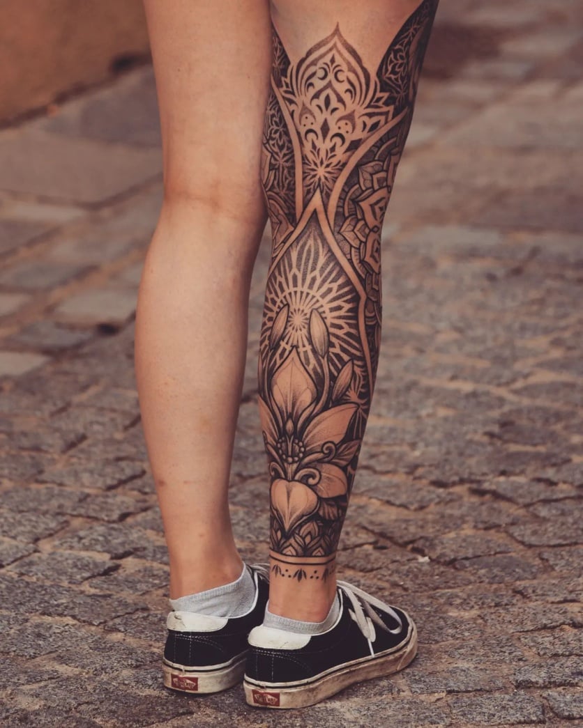 tatuagem perna dragão
