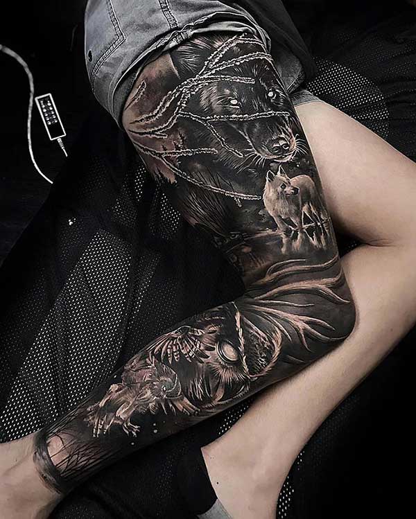 tatuagem geométrica masculina perna