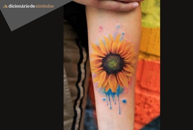 tatuagem girassol aquarela