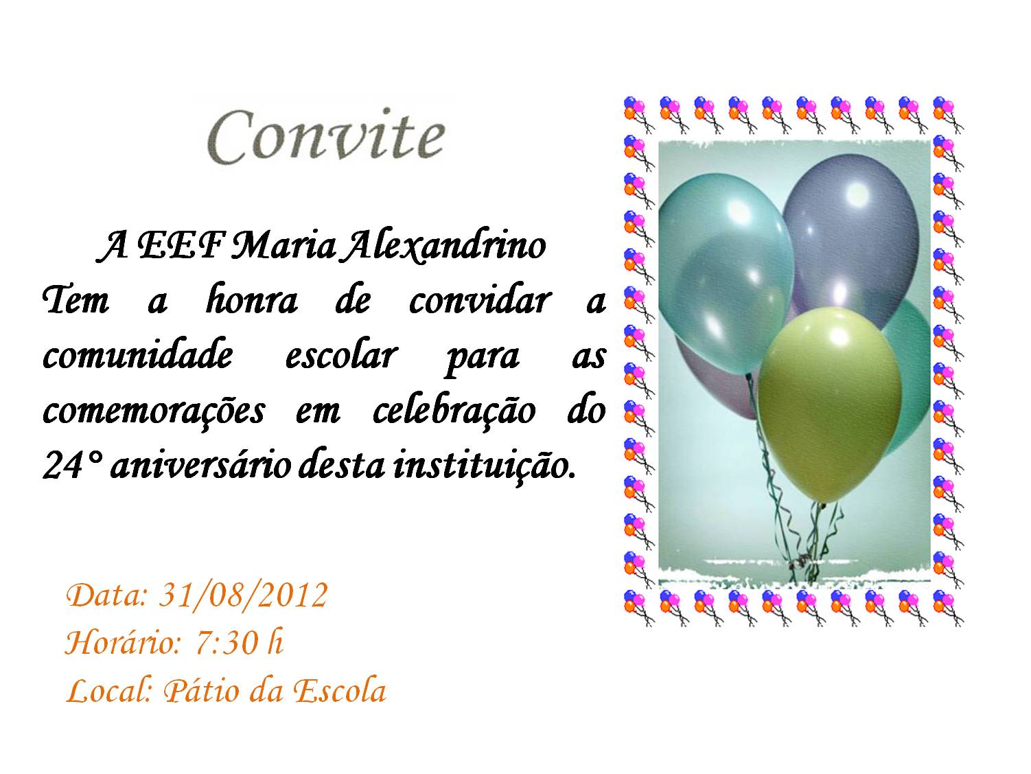 texto para convite de aniversário infantil na escola