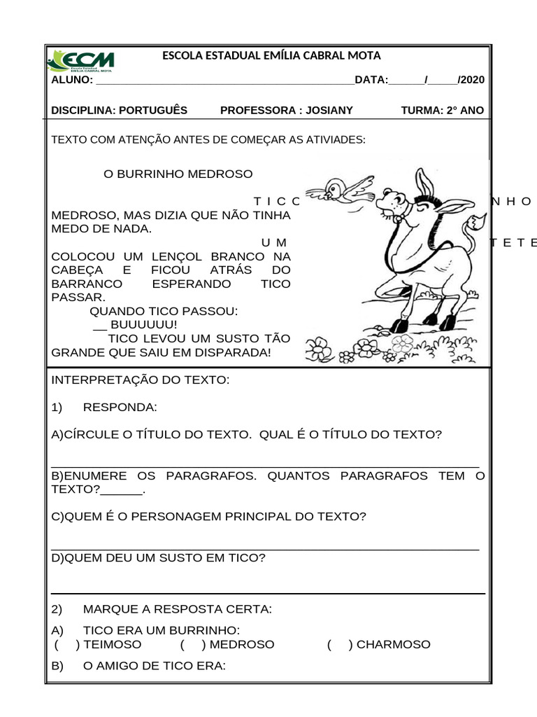texto para trabalhar singular e plural 2 ano